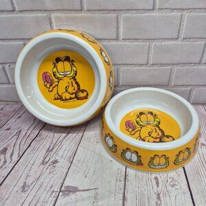 Nickoledin Garfield Bowl Dog Cat Food Water Dish, Yellow, 7in, Lot Of 2